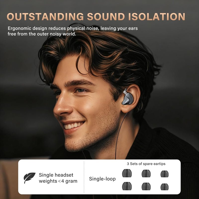 MAXAUX in Ear Monitors Earphones Wired IEM Headphones Without Microphone,1DD+1BA HiFi Bass,4N OFC Detachable Cable,Noise Isolating Earbuds for Musicians,Singers,Studio,Gaming,Stage Monitors,DJ,PC,PS5 - Image 2